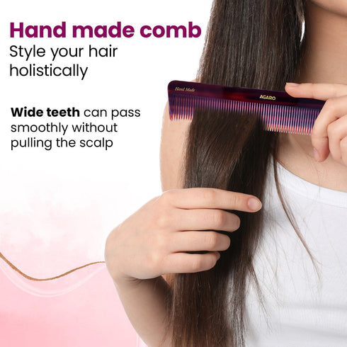 AGARO Hand Made Cellulose Acetate Comb HMC71, All Fine Tooth Dressing Comb, Smooth Rounded Teeth, Hair Styling, Hair Brushing, Hair Dressing, Brown